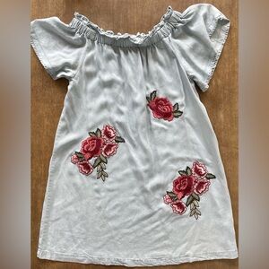 a.n.a Light Blue Denim Embroidered Floral Dress